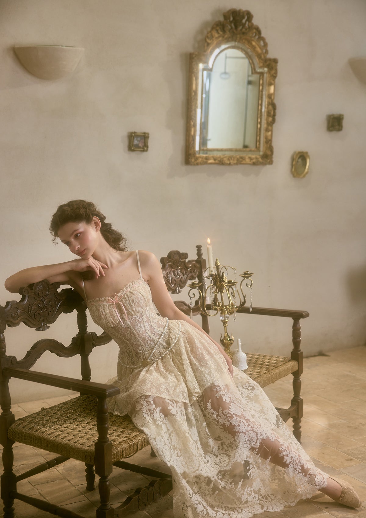 "Waltz In The Moonlight" - Elegant white party outfit tiered lace skirt
