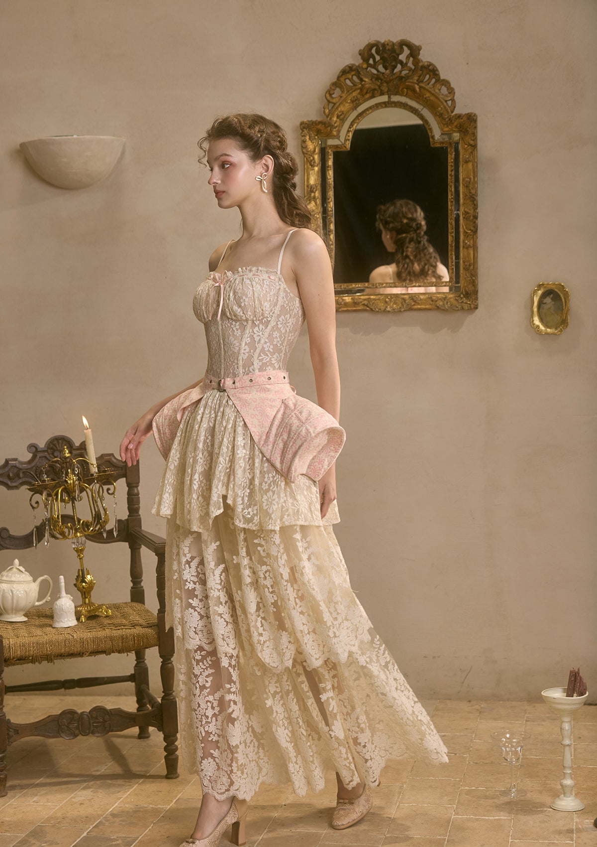 White tiered lace skirt for honeymoon outfits - Lacemade "Waltz In The Moonlight"