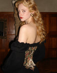 Detailed back view of lace-up corset - Lacemade "Flower & Mirror"