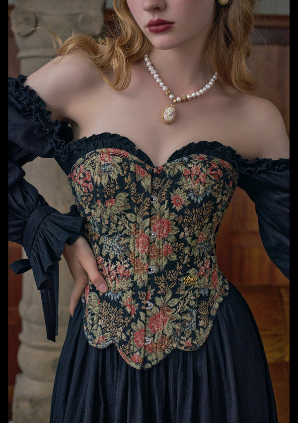Lacemade "Flower & Mirror" Victorian Black Overbust Corset