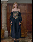 Lacemade "Flower & Mirror" - Black overbust corset with lace-up back