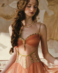 "Sahara Rose" Gold Corset Dress for Regencycore Wedding Guests