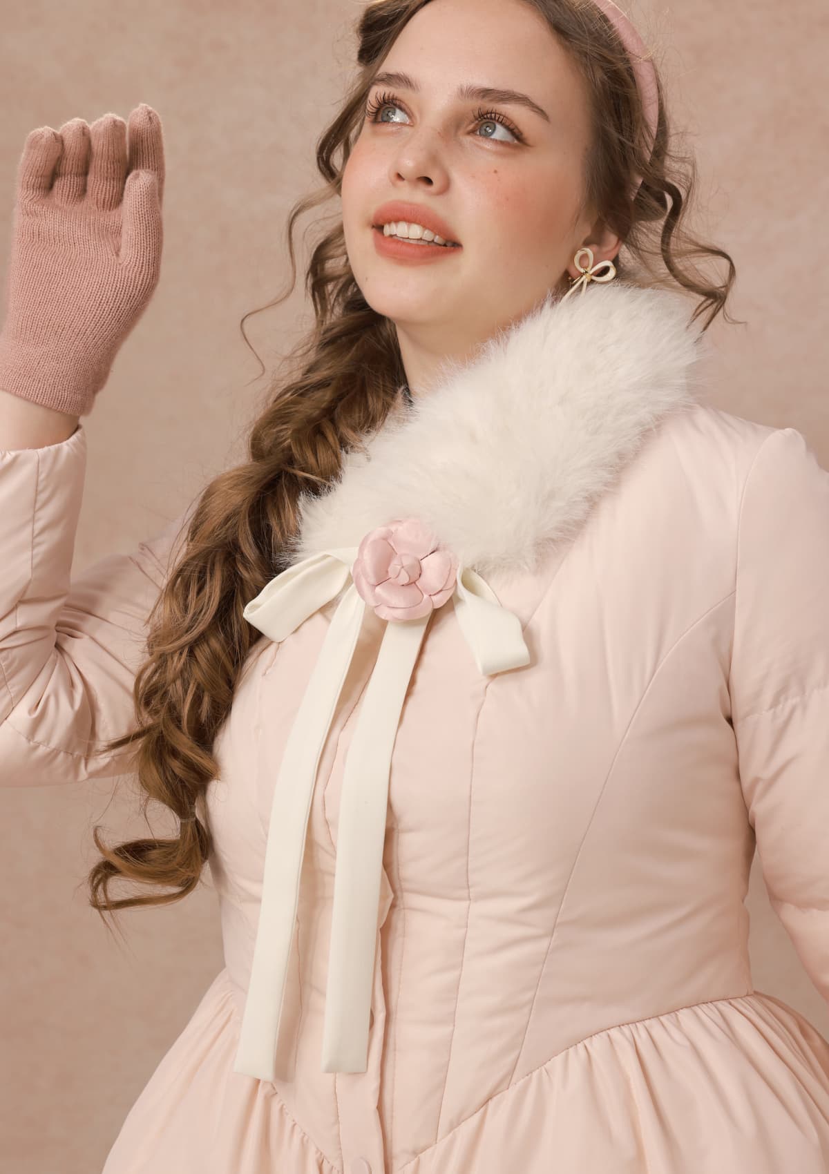 Curve&amp;Plus Powder Snow Rose Puffy Down Jacket  (pink)