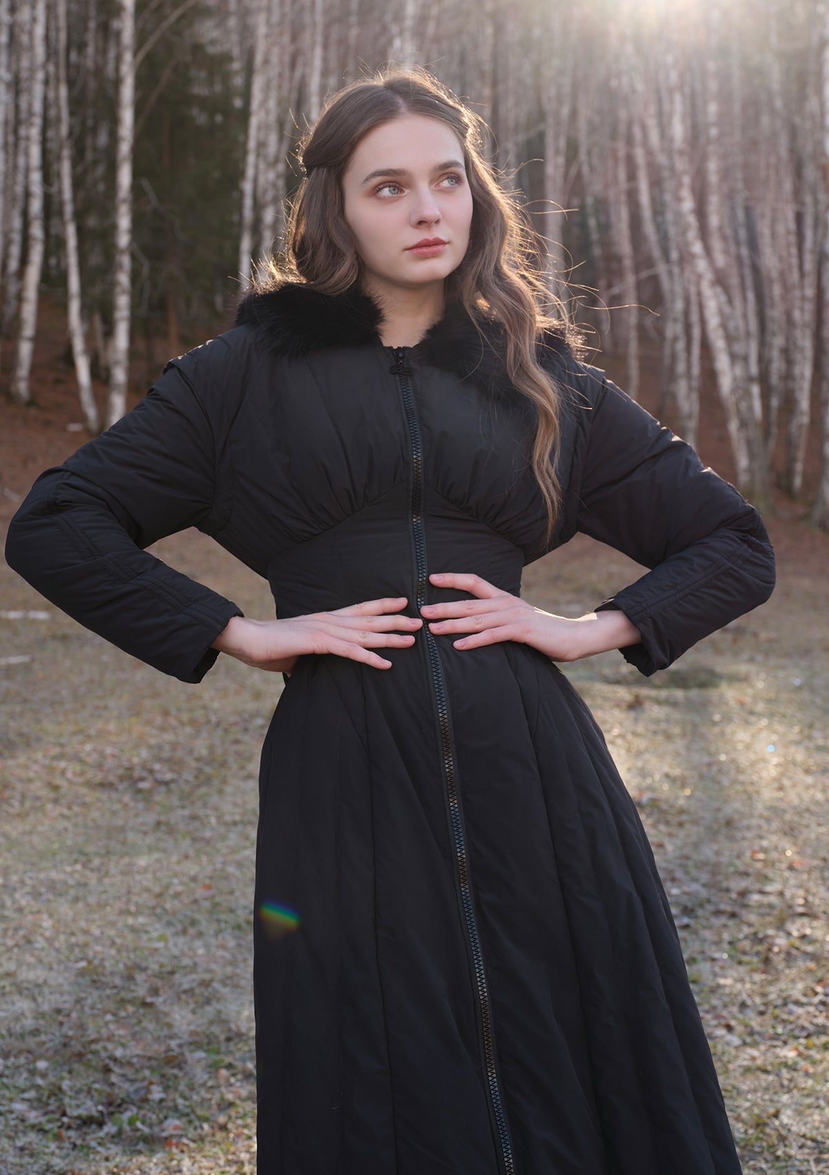 lace made ペーパーフェザー ダウンコート ロングコート Paper Feather Down Coat(Black)