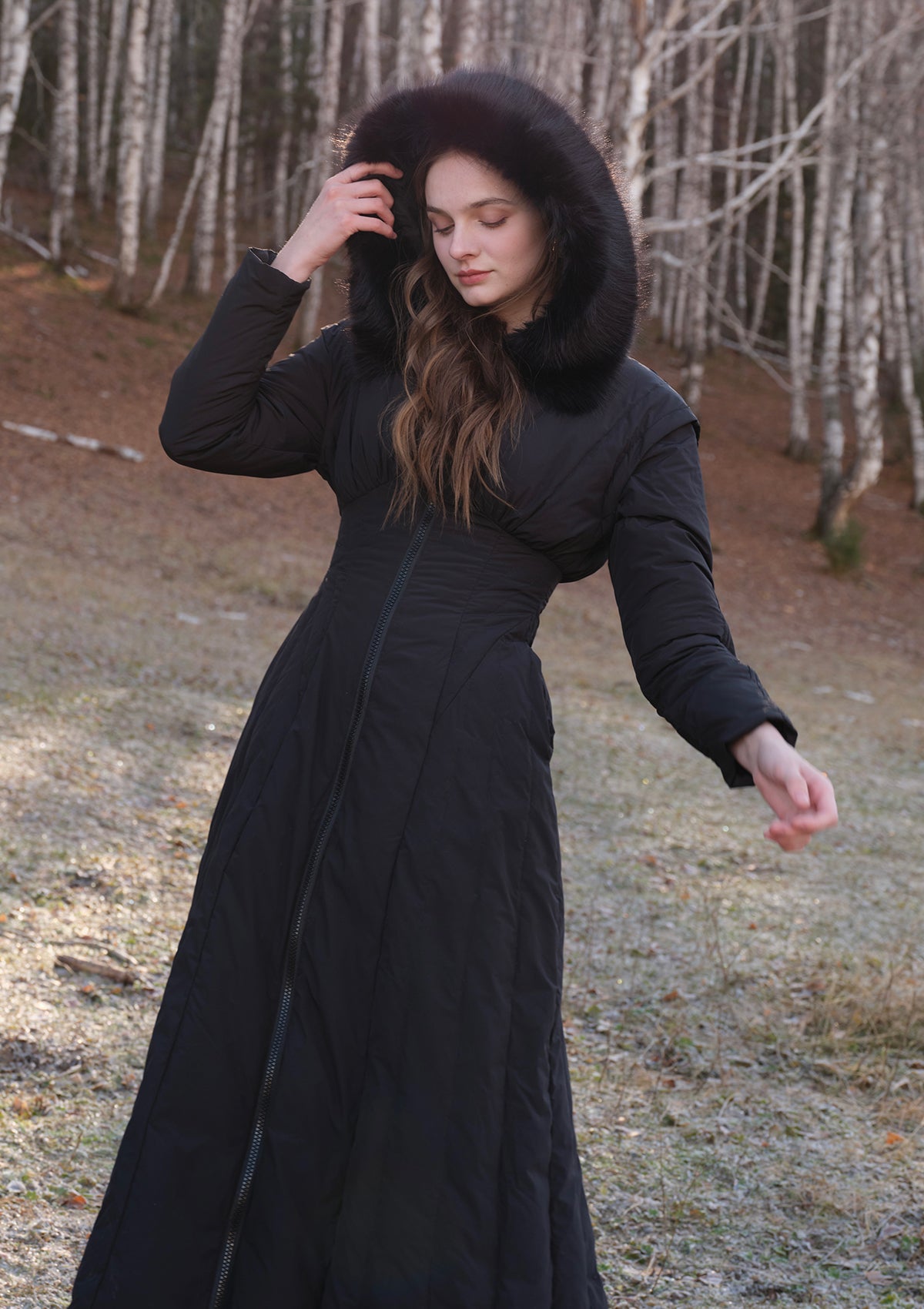 lace made ペーパーフェザー ダウンコート ロングコート Paper Feather Down Coat(Black)