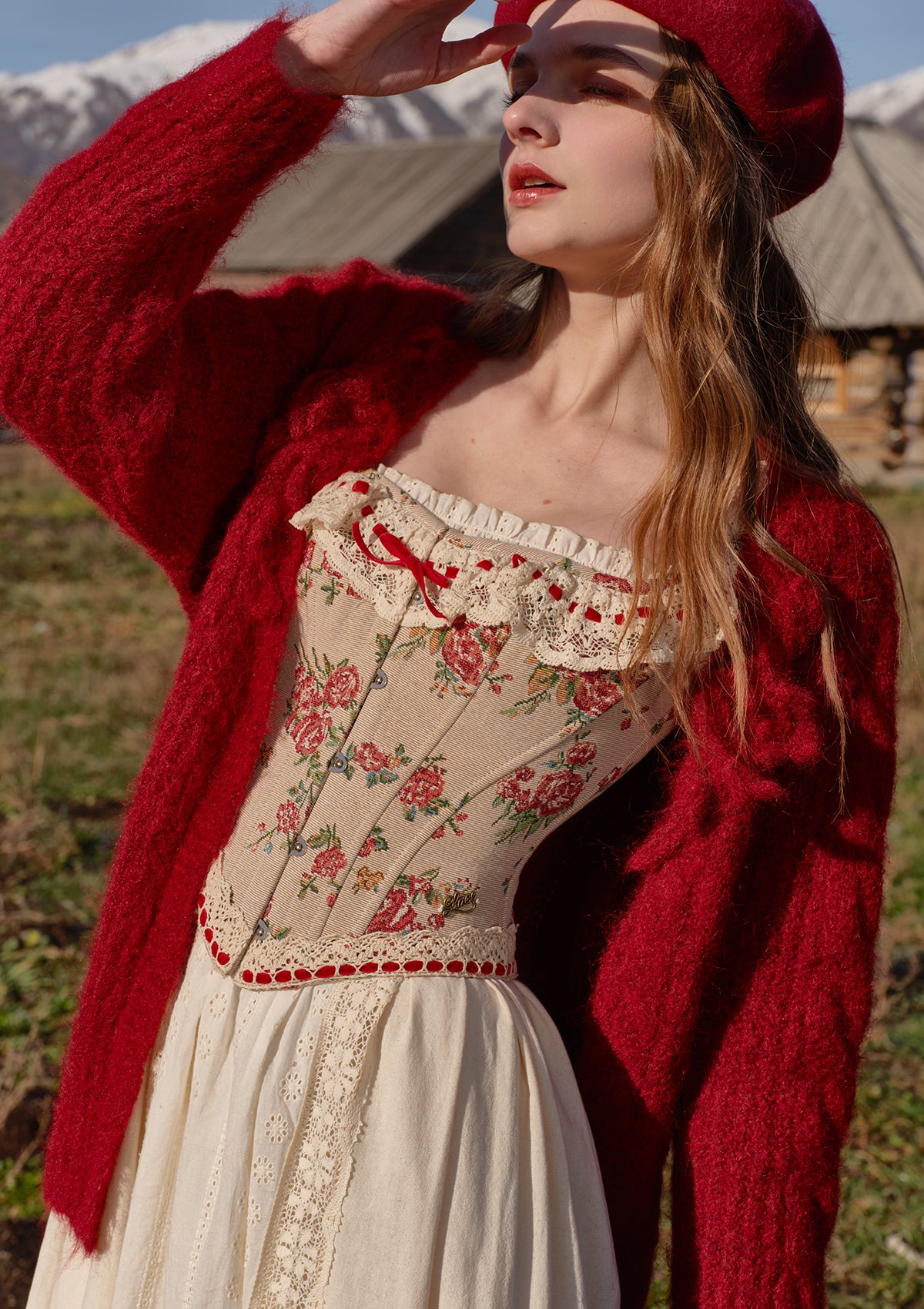 corset christmas dress US Exclusive) Rosey Cottage – LaceMade GBSS26FS 100% thick cotton Color:Burgundy/Gold Zara - Plaid Suit