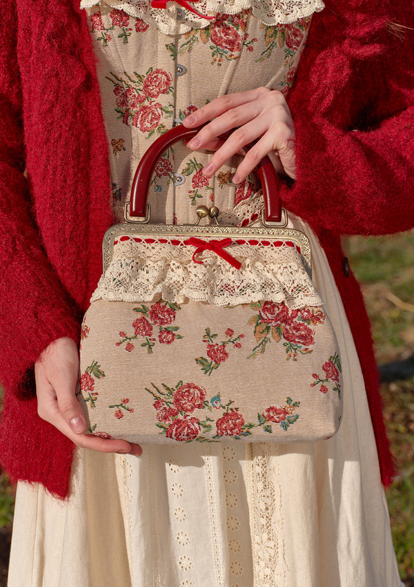 Rosey Christmas Cottage Hand Bag