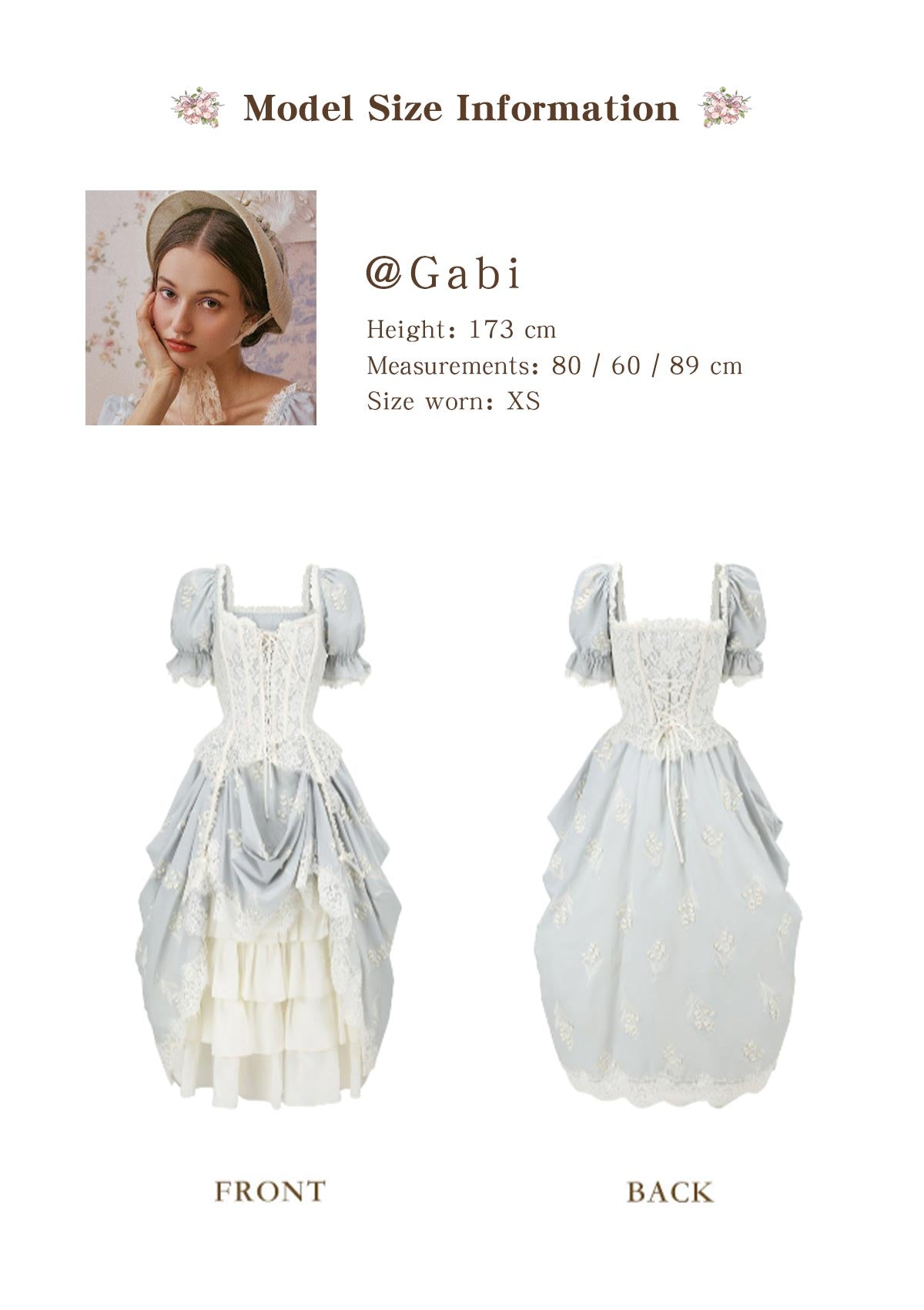 Lacemade "Princess Lily of the Valley" Blue Corset Dress - Front and Back View