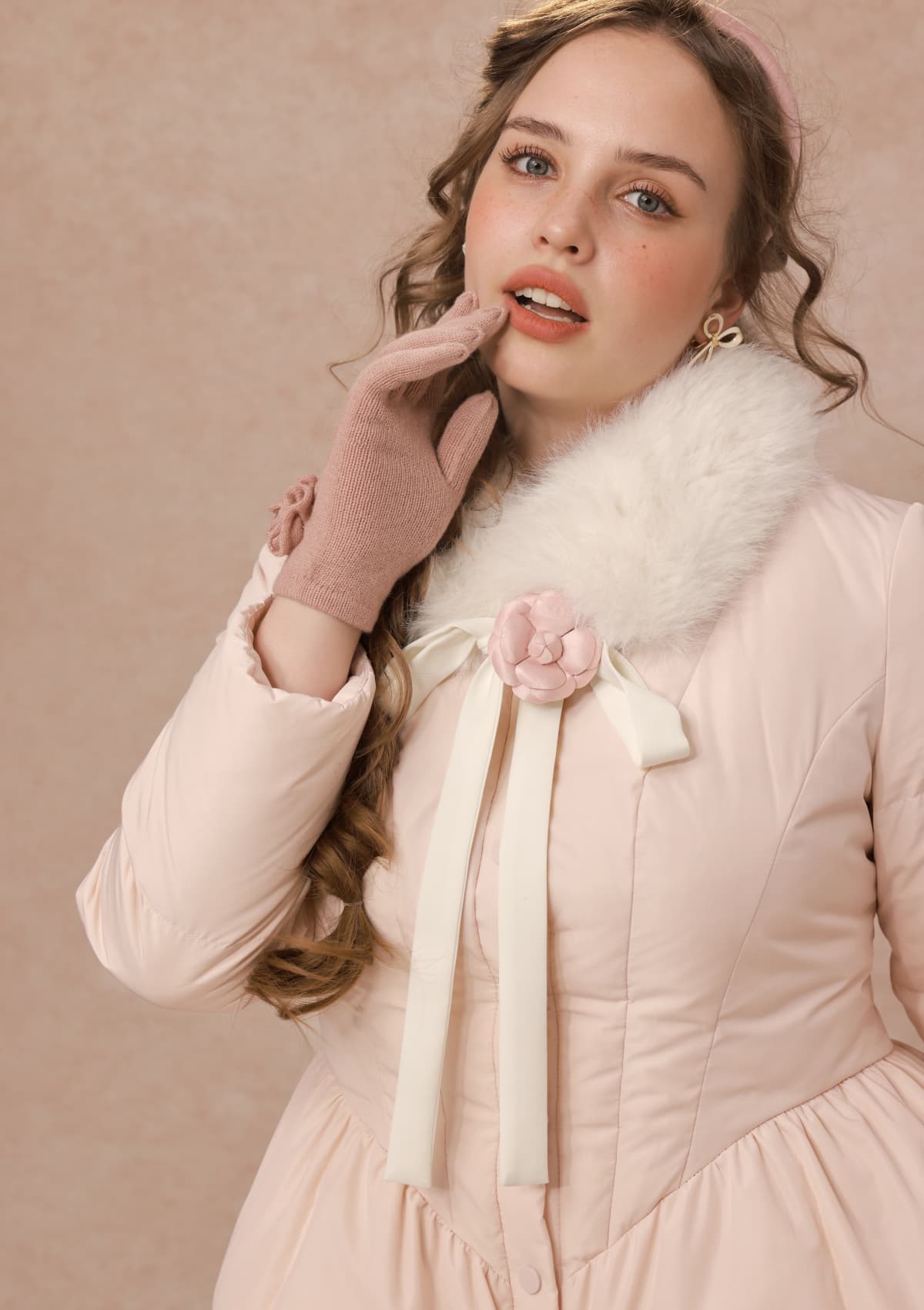 Curve&amp;Plus Powder Snow Rose Puffy Down Jacket  (pink)