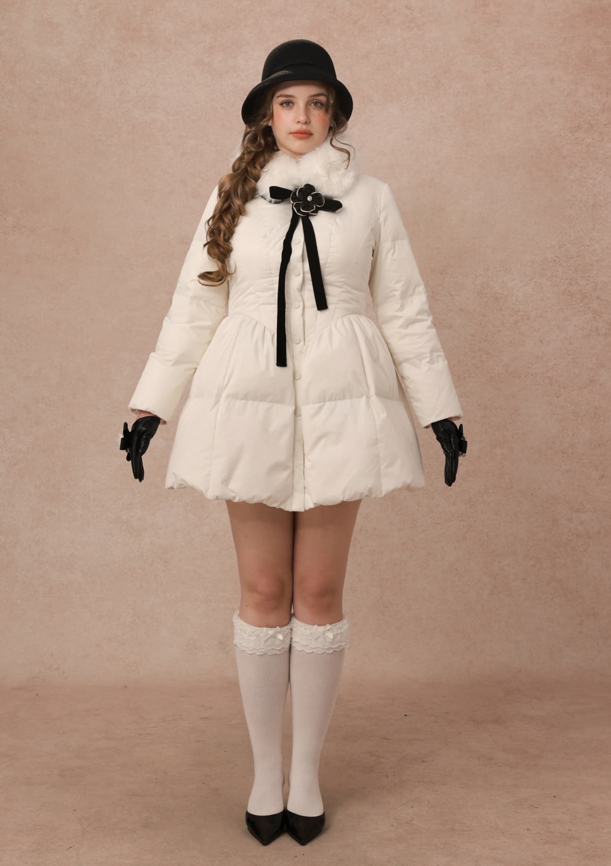 Curve&amp;Plus Snow White Rose Puffer Down Jacket