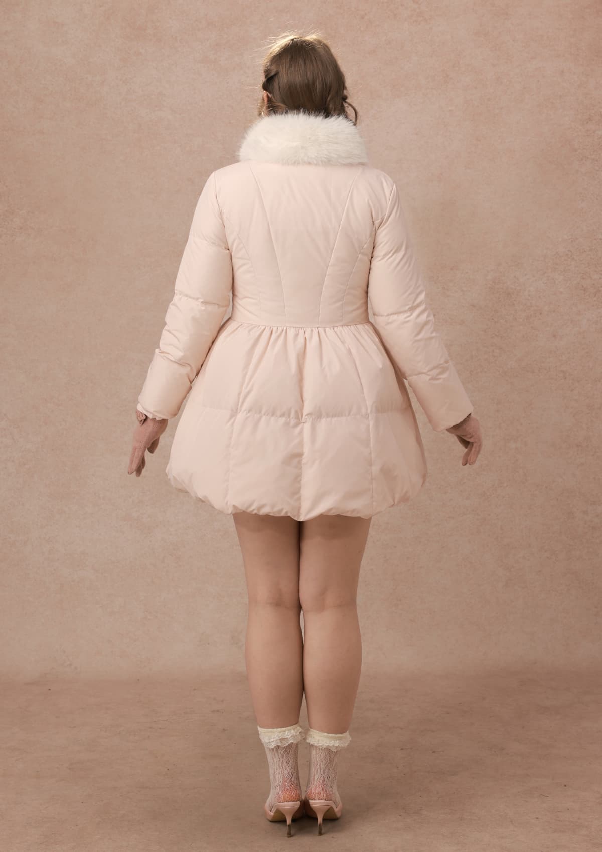 Curve&amp;Plus Powder Snow Rose Puffy Down Jacket  (pink)