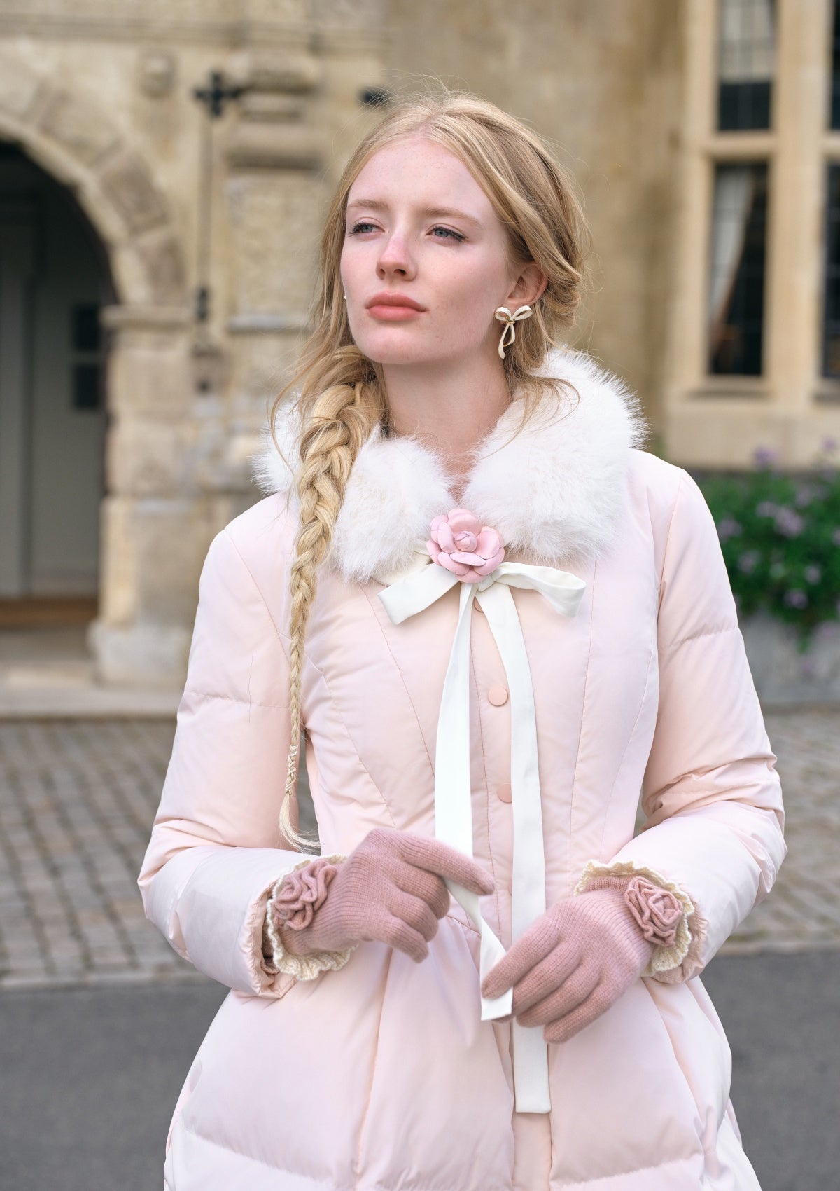 Powder Snow Rose Puffy Down Jacket  (pink)