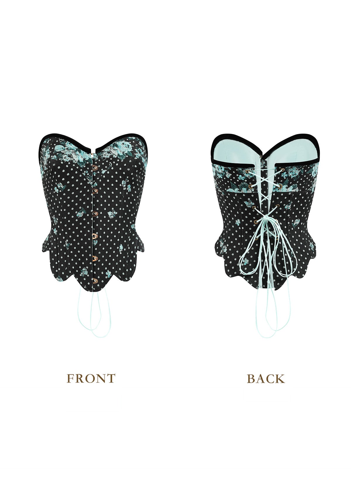 Front and Back view of Tiffany Banquet Corset featuring adjustable lace-up