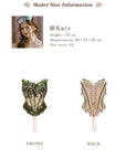 Lacemade "Eucalyptus Fairy" Corset - Front and Back View with Model Info