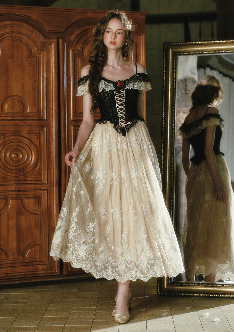 Midnight Crimson Rose Corset Dress