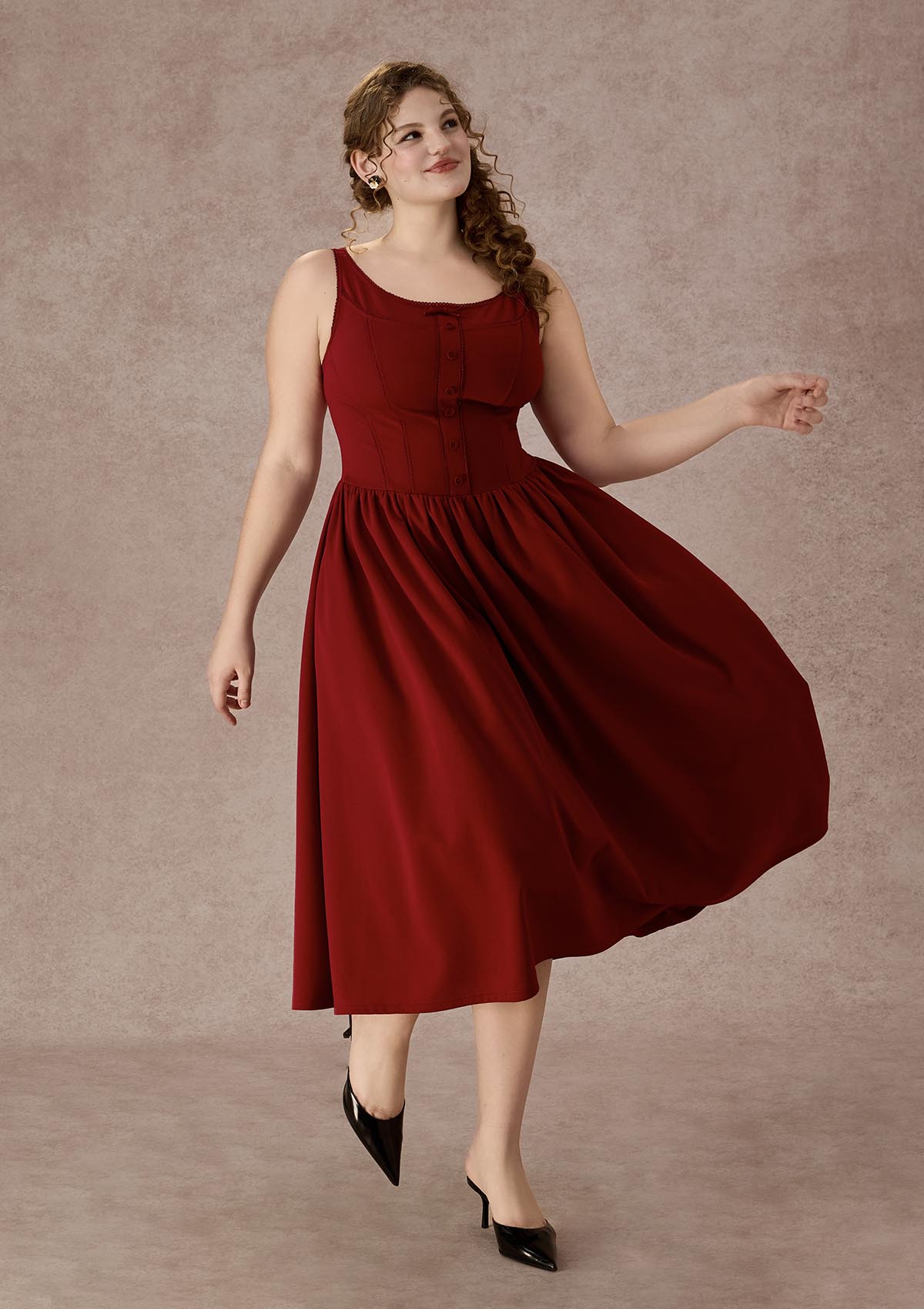 Curve&Plus Pan's Cocktail Knit Dress（Red）