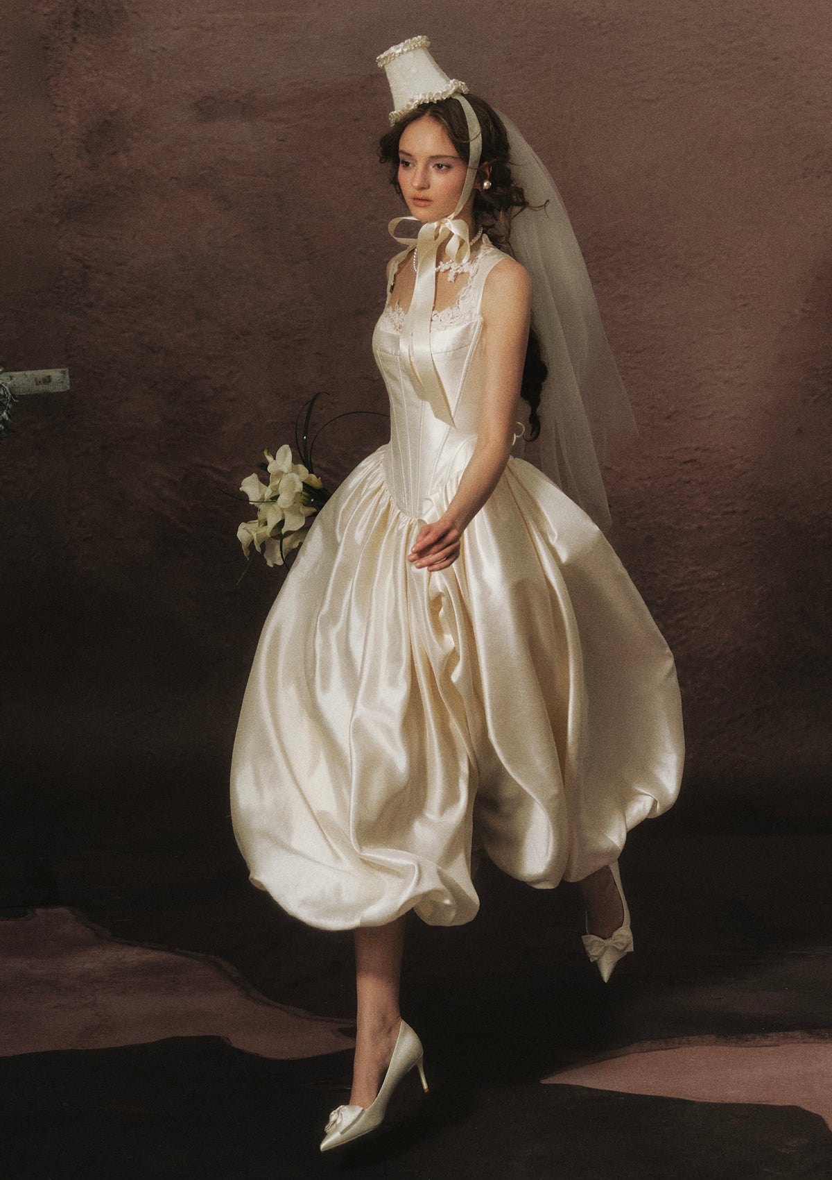 Lacemade "White Coronation" White Satin Corset Tea Length Dress