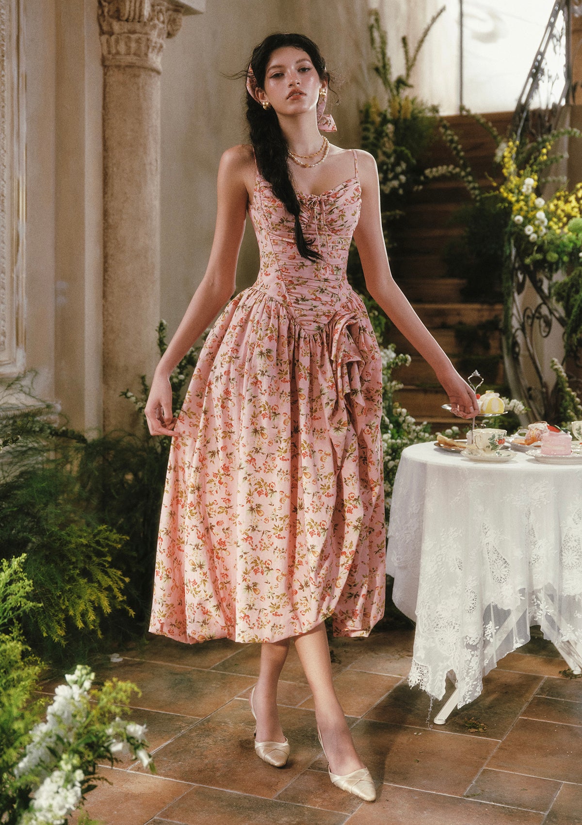 Floral Garden Sweet Tea Corset Dress In Stock / M / Dress