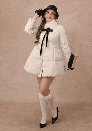 Curve&Plus Snow White Rose Puffer Down Jacket