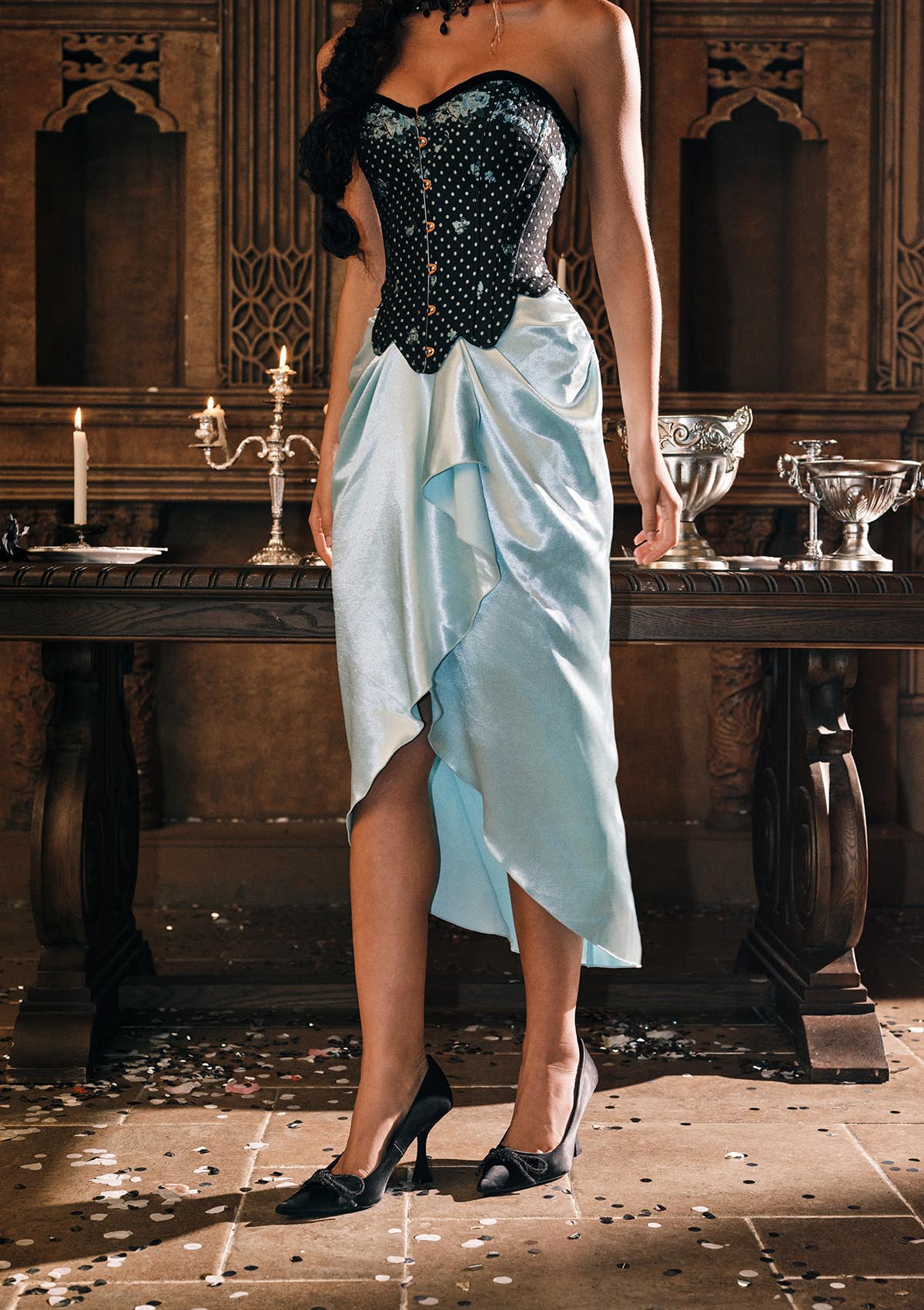 Lacemade "Tiffany Banquet" Peacock Green Satin Maxi Skirt