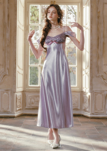 purple satin bridesmaid dresses Royal Dress Sleeveless Flowy Dress Adjustable Straps Dress Cocktail Dress For Wedding Guest Unique Evening Scoop neckline KissProm Off-the-Shoulder Sheath Matte Satin