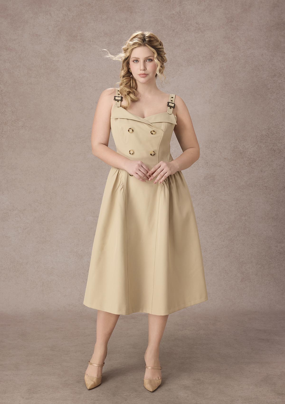 Curve&amp;Plus Cream Tea Trench Dress