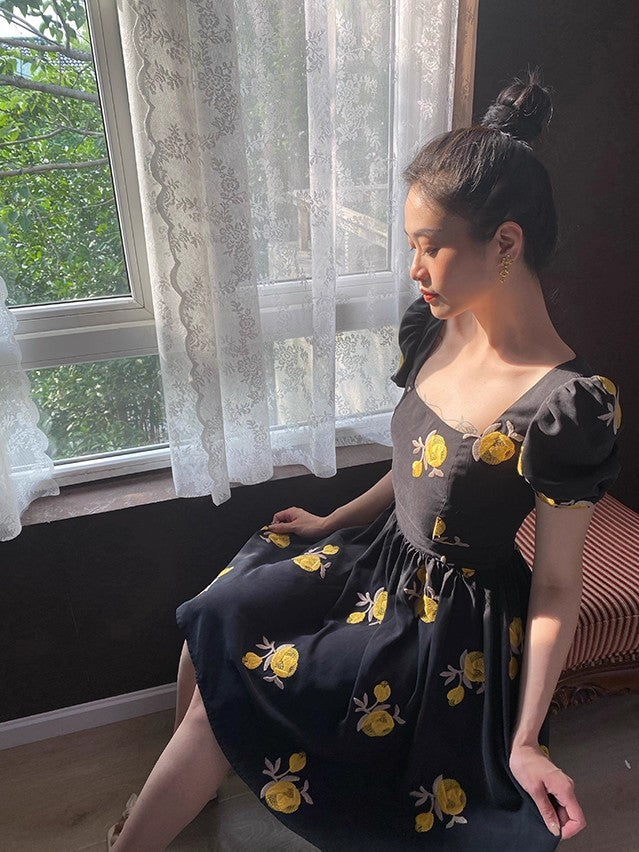 Moonlit Gold Camellia Dress