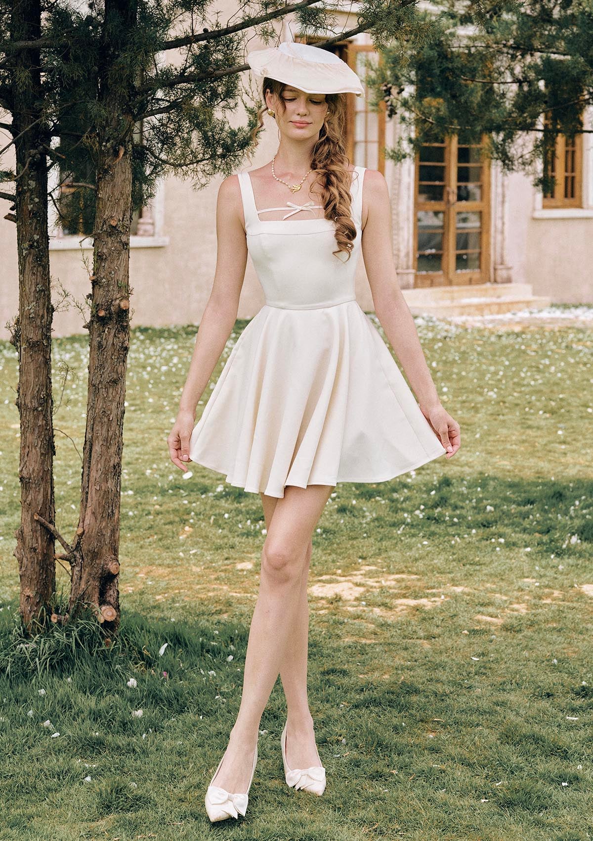 Lacemade "Beyond Campus" Ivory Square Neck Mini Dress