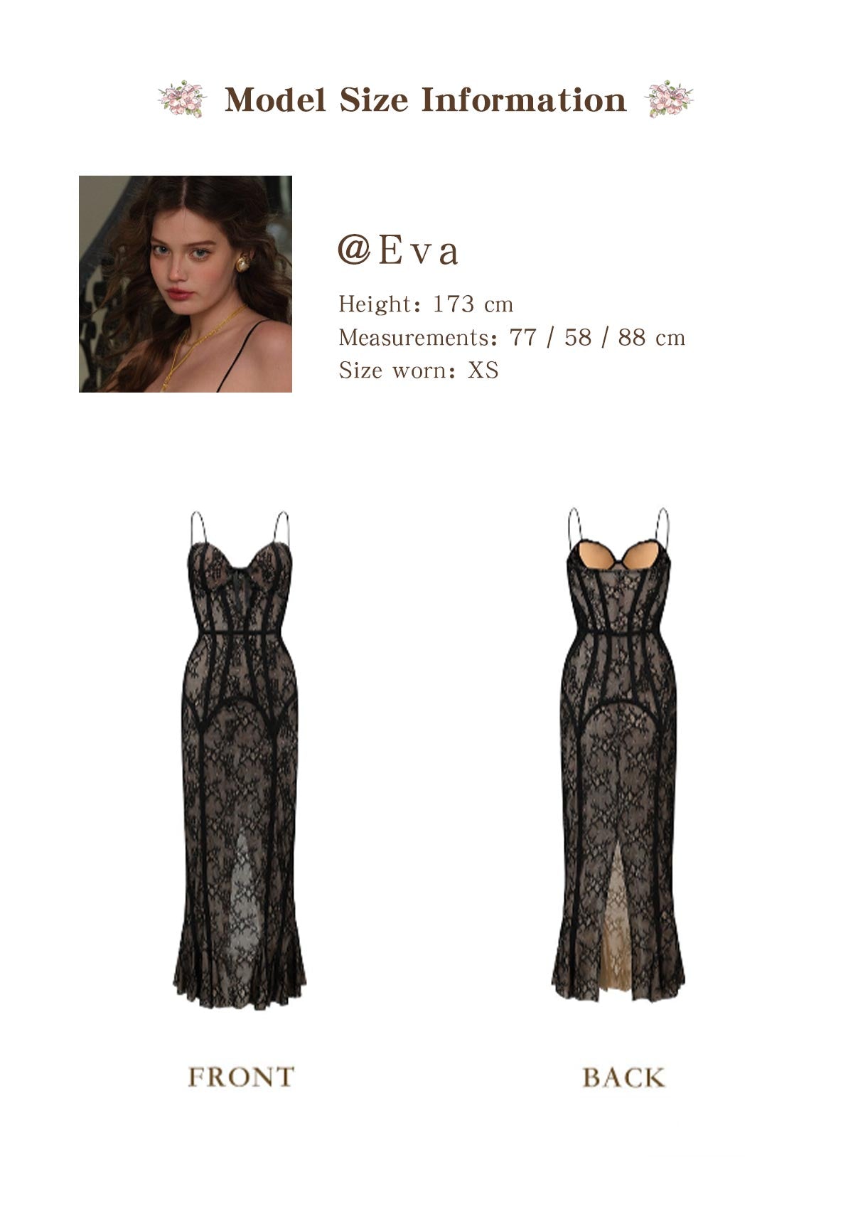 Lacemade "Black Moon Shade" Dress - Front and Back View with Model Info