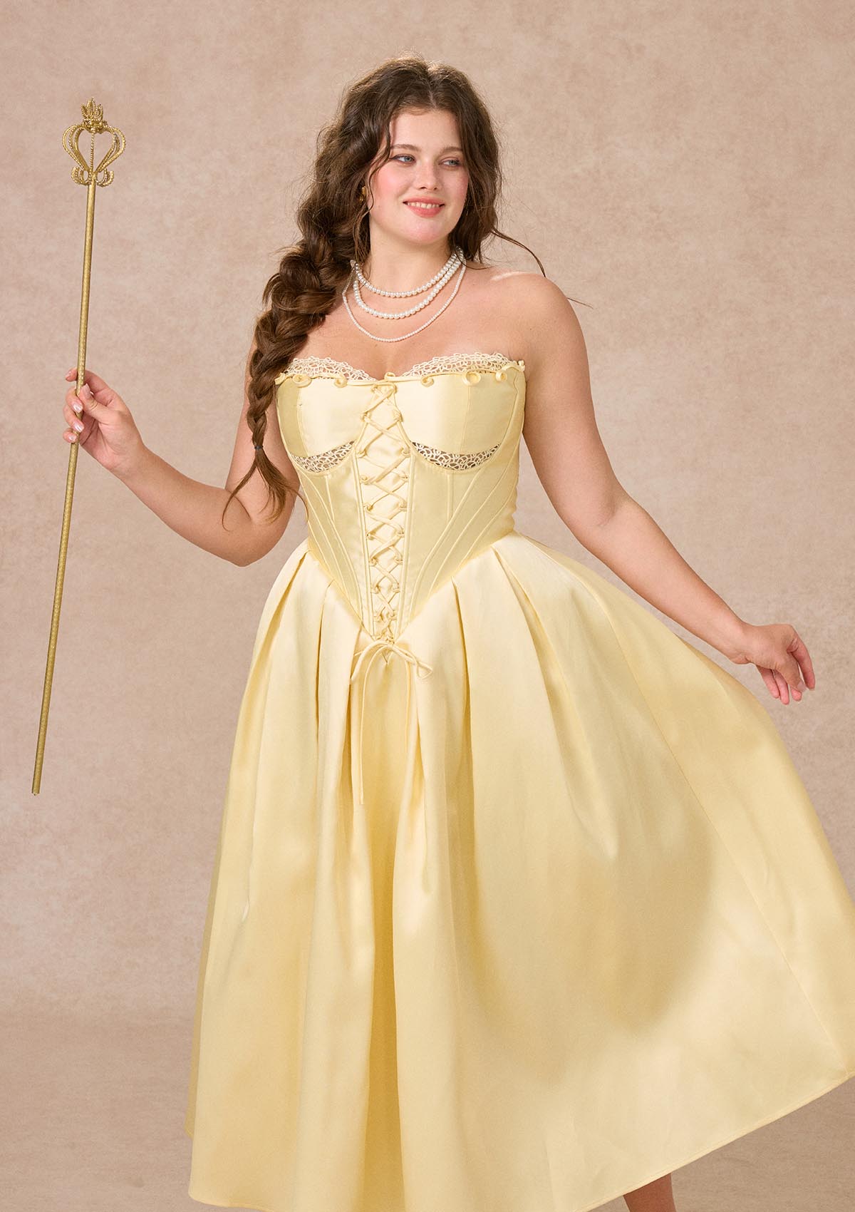 yellow corset dress belle Belle's Gilded The off Pants size:38W / 2XL / 54 EUR color-maple-brown Plus Size Red Ribbon