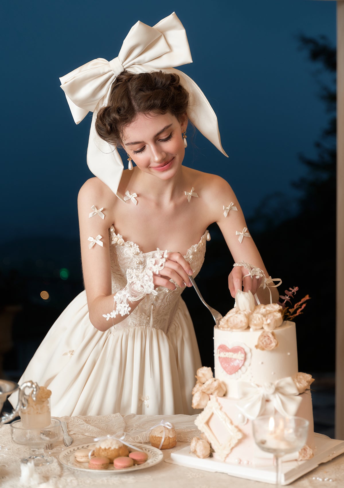 sugar dress lace OZANA LACE DRESS WITH GROSGRAIN APPLIQUE IN SUGAR 0 / SUGAR