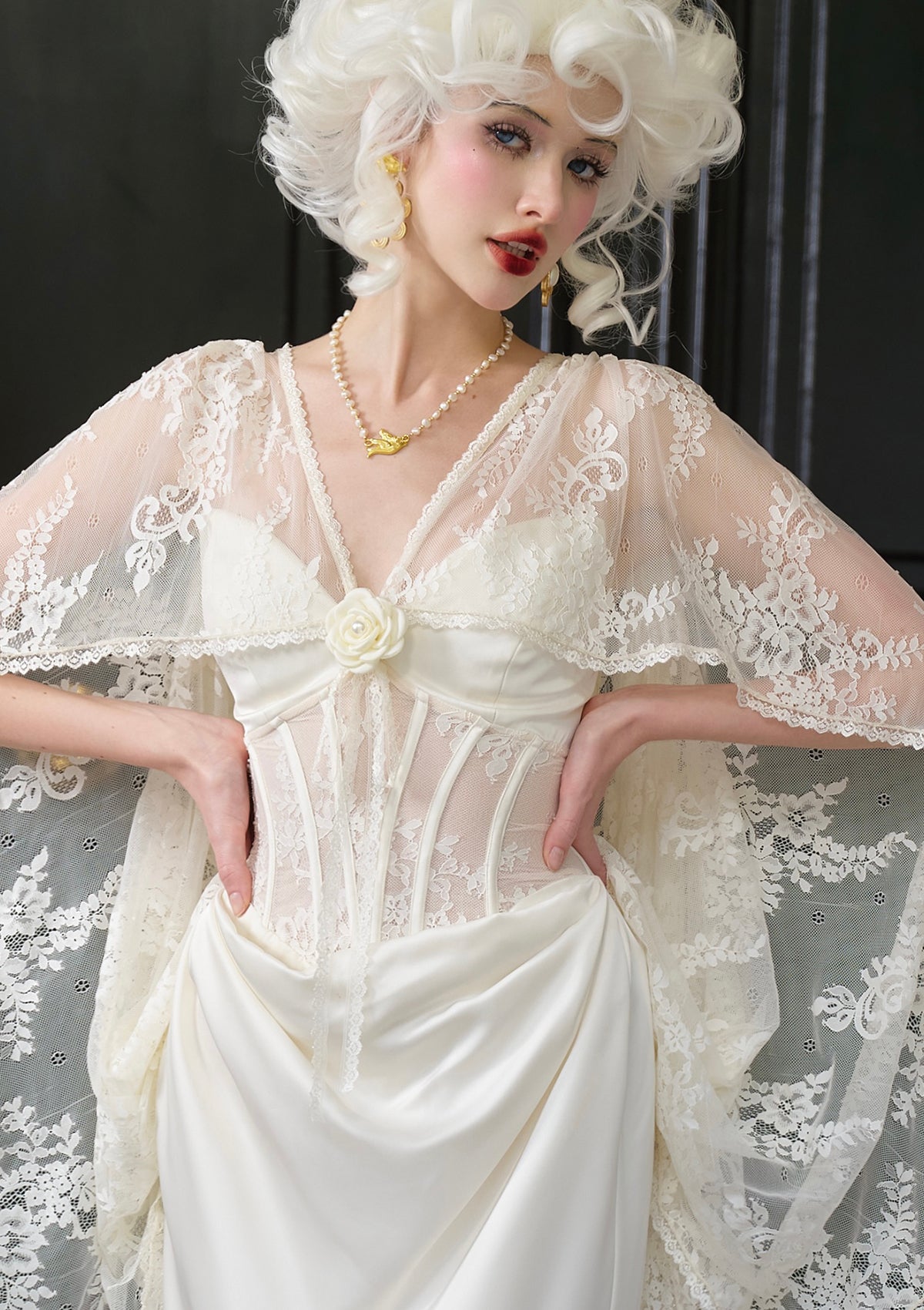 【〜8/15】ルミニョンLace frill back ribbon dress Glitter Off Shoulder Feather Corset Gown by Juliet 288 – ABC Fashion