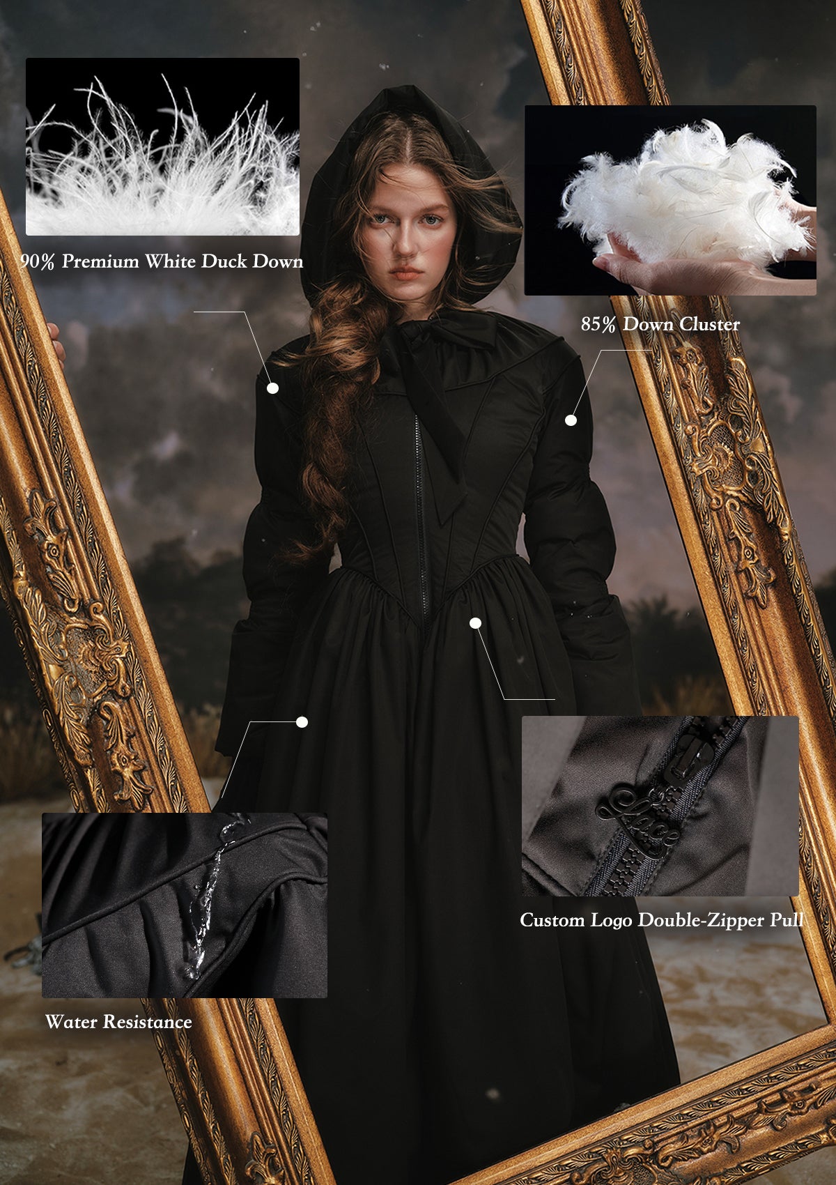 Black Down Coat | Long Black Puffer Coat - LaceMade