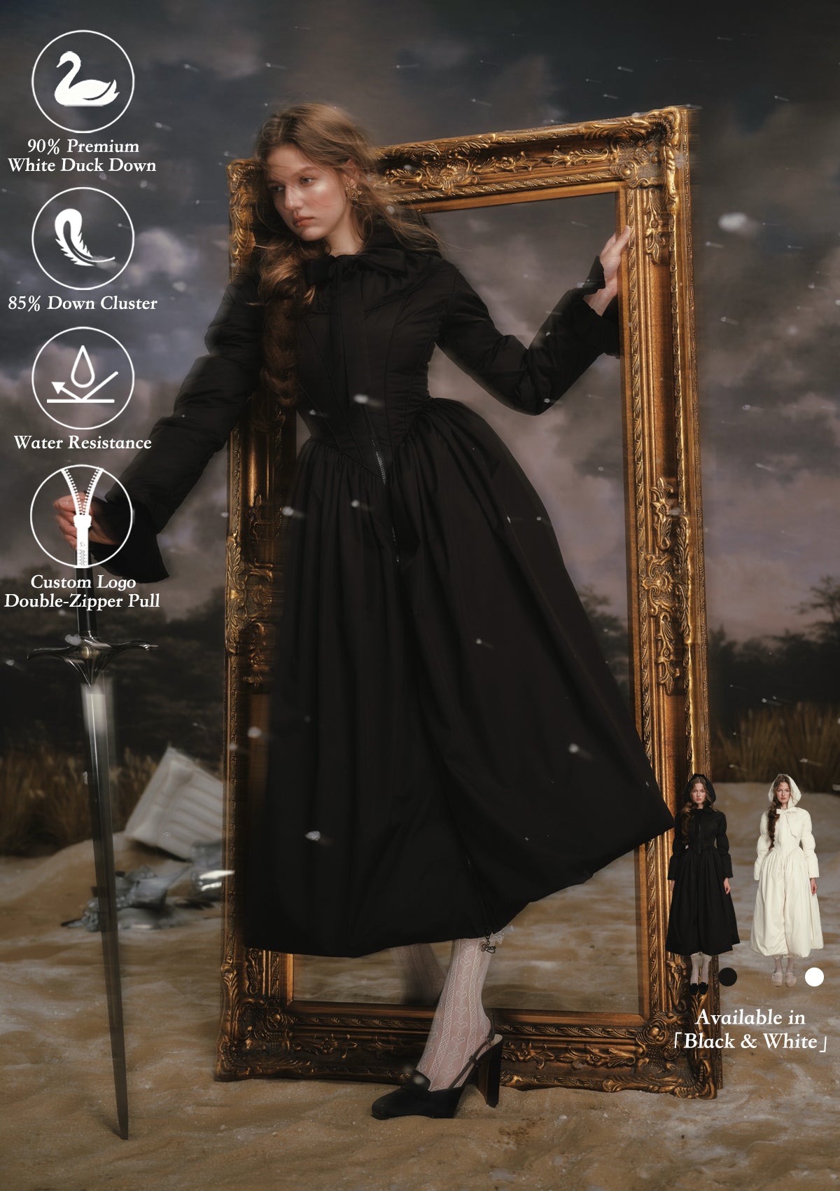 Black&White Warrior Down Coat (Black) Pre-order / Short version / S