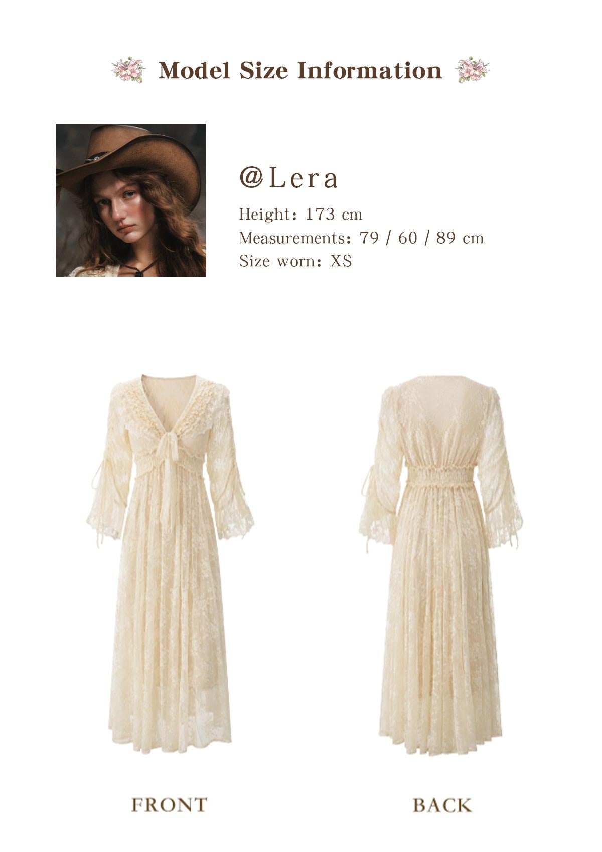 Lacemade "White Horse Princess" Dress - Front and Back View with Model Info