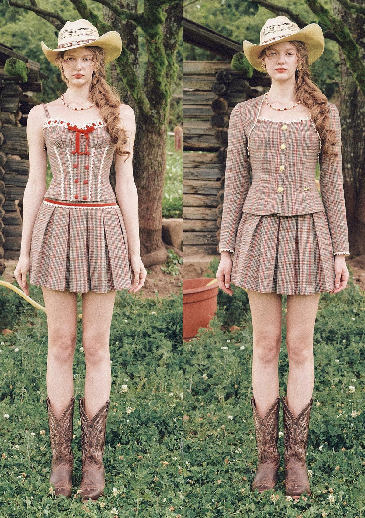 Lacemade "St. Paul Crimson Berry" houndstooth mini pleated skirt - vintage style