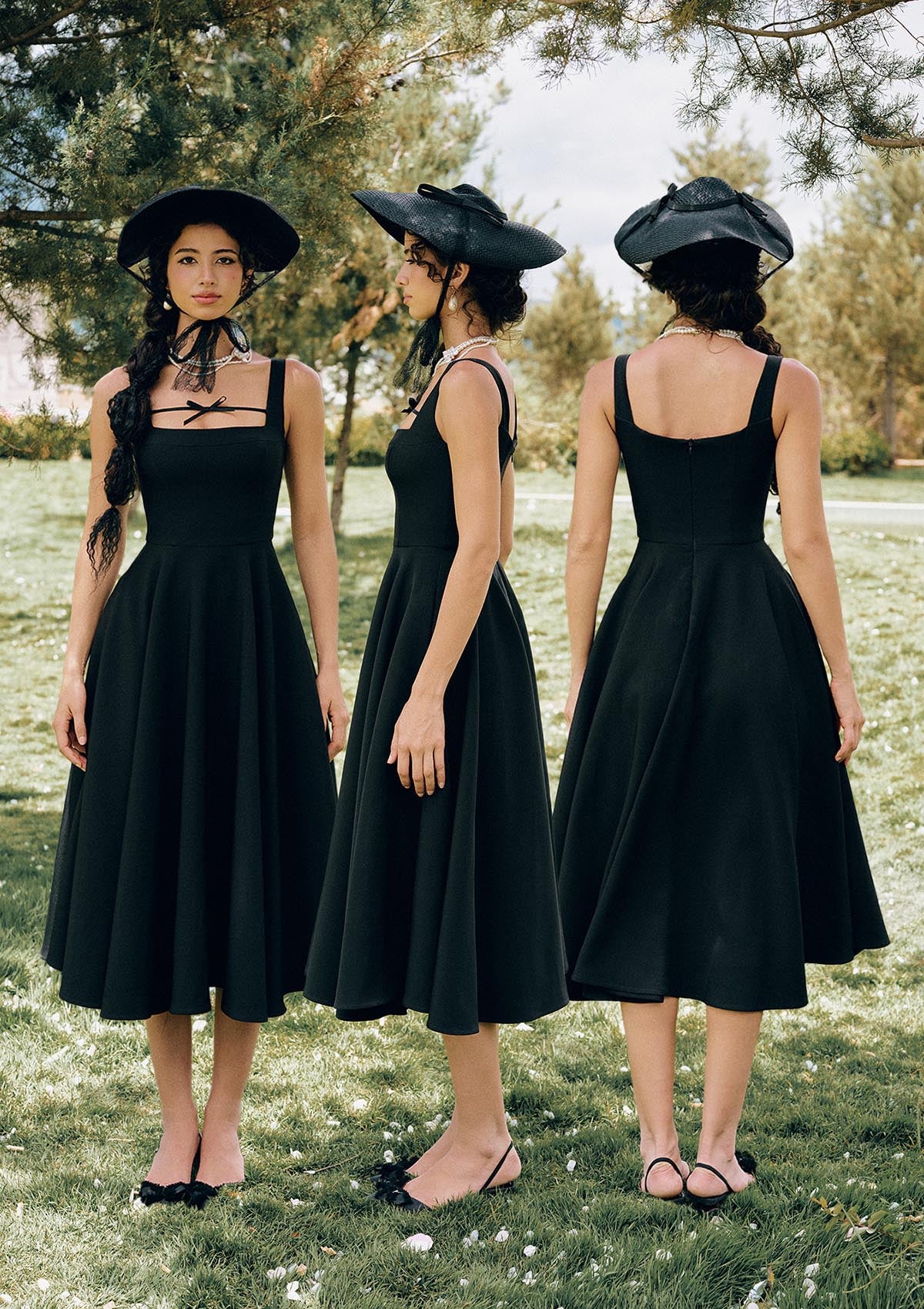 Beyond Campus Black Dress(Long) - Front, Side and Back View