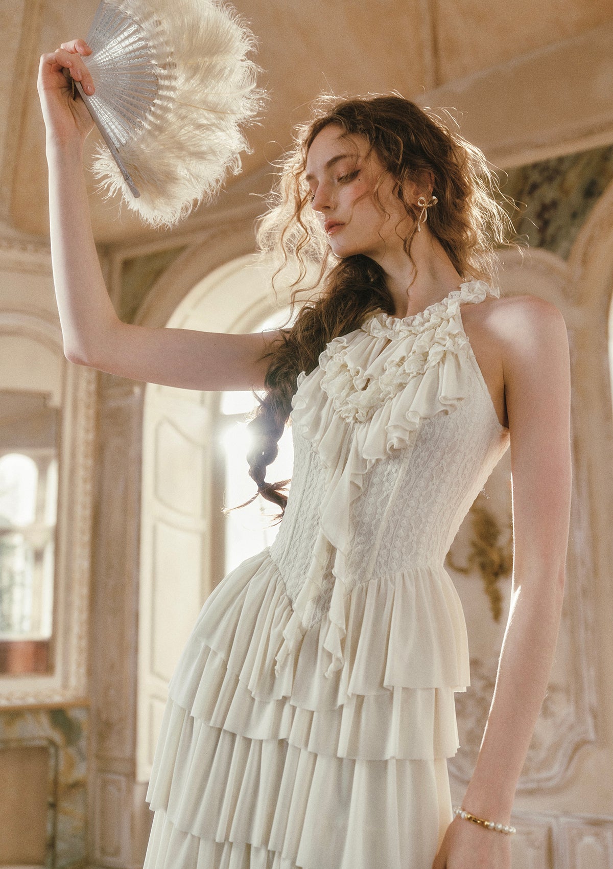 Gilded Feather Fan Corset Dress Pre order / XS