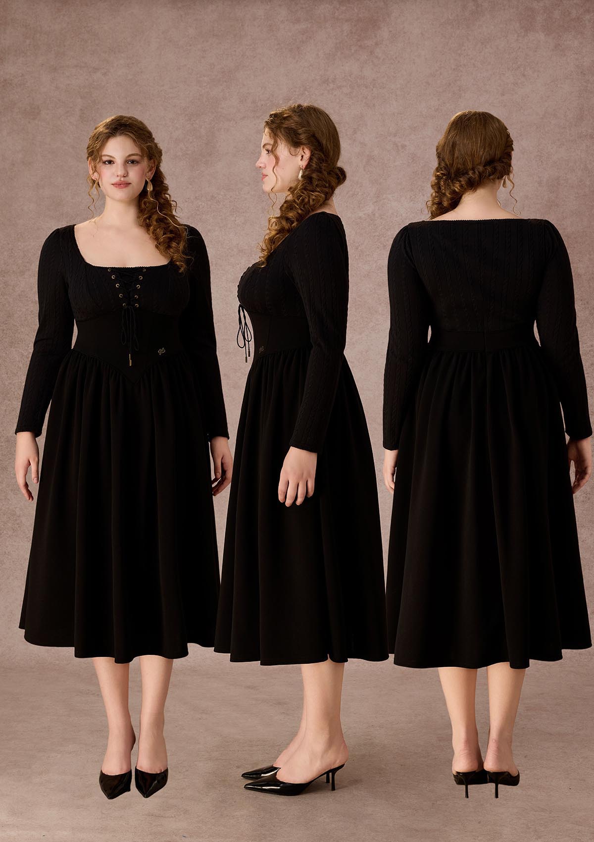 Curve&Plus Courtyard Rendezvous Knit Dress (Black)