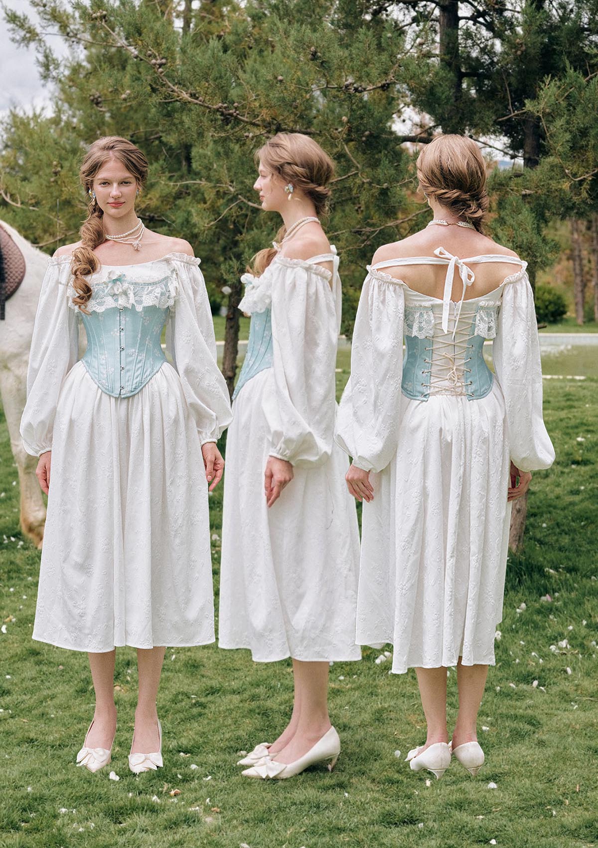 Moonlit Ice Castle Corset - Front, Side and Back View