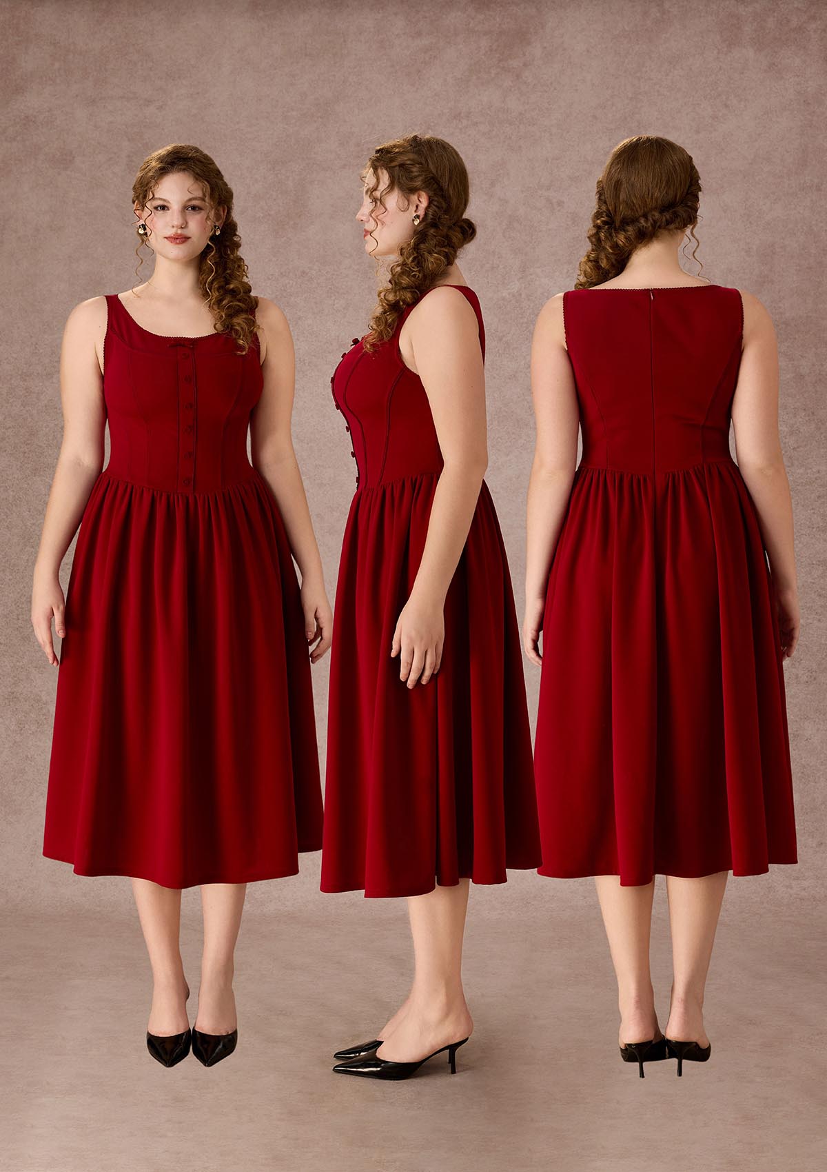 Curve&Plus Pan's Cocktail Knit Dress（Red）