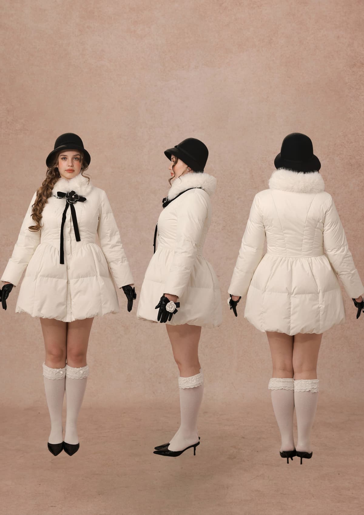 Curve&amp;Plus Snow White Rose Puffer Down Jacket