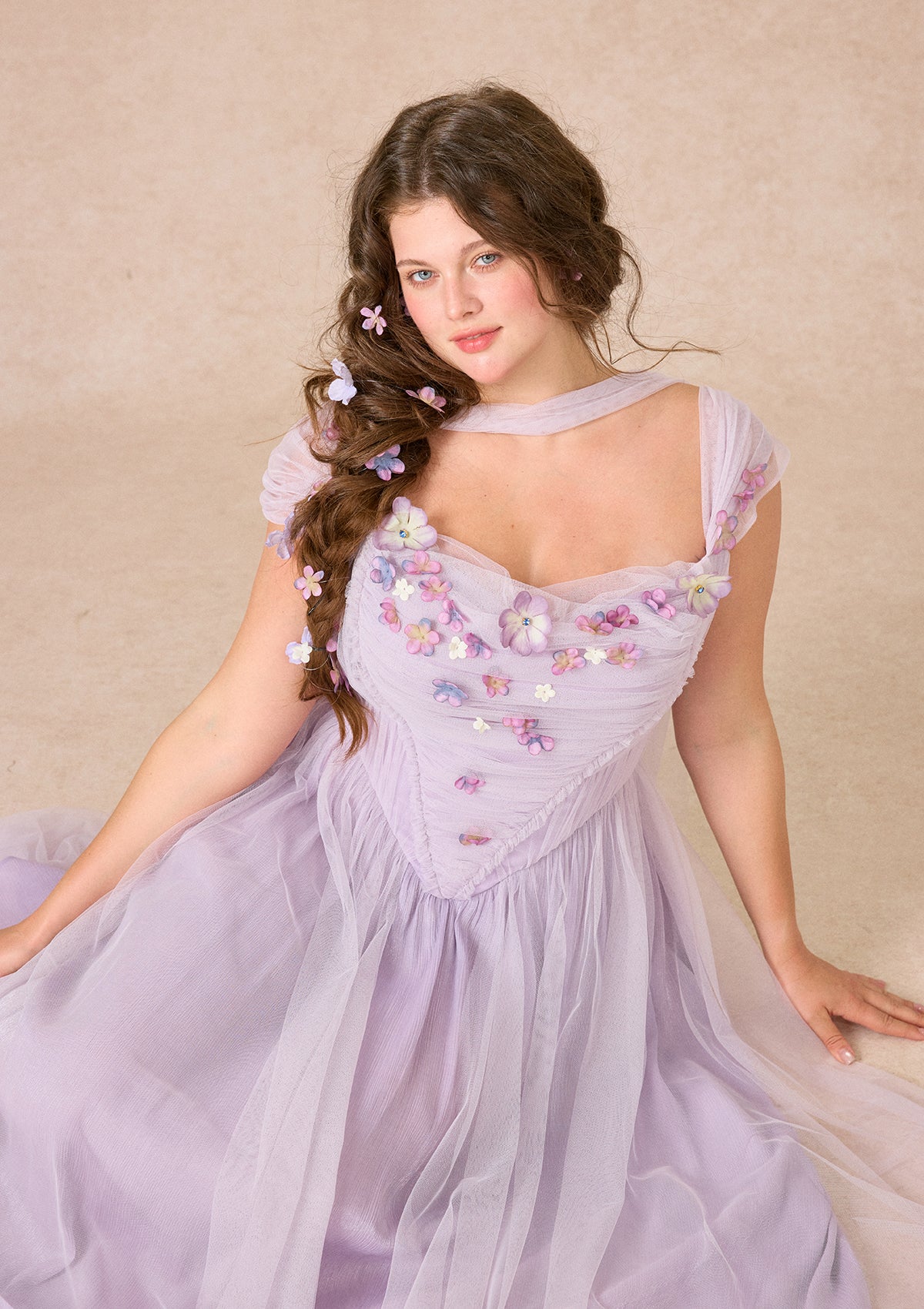 we know it all gradient pleated mesh tulle dress Curve&Plus Ode to Purple Iris Dress