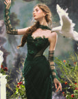 Lacemade deep green sheer mesh dress - Romantic pleated tulle movement