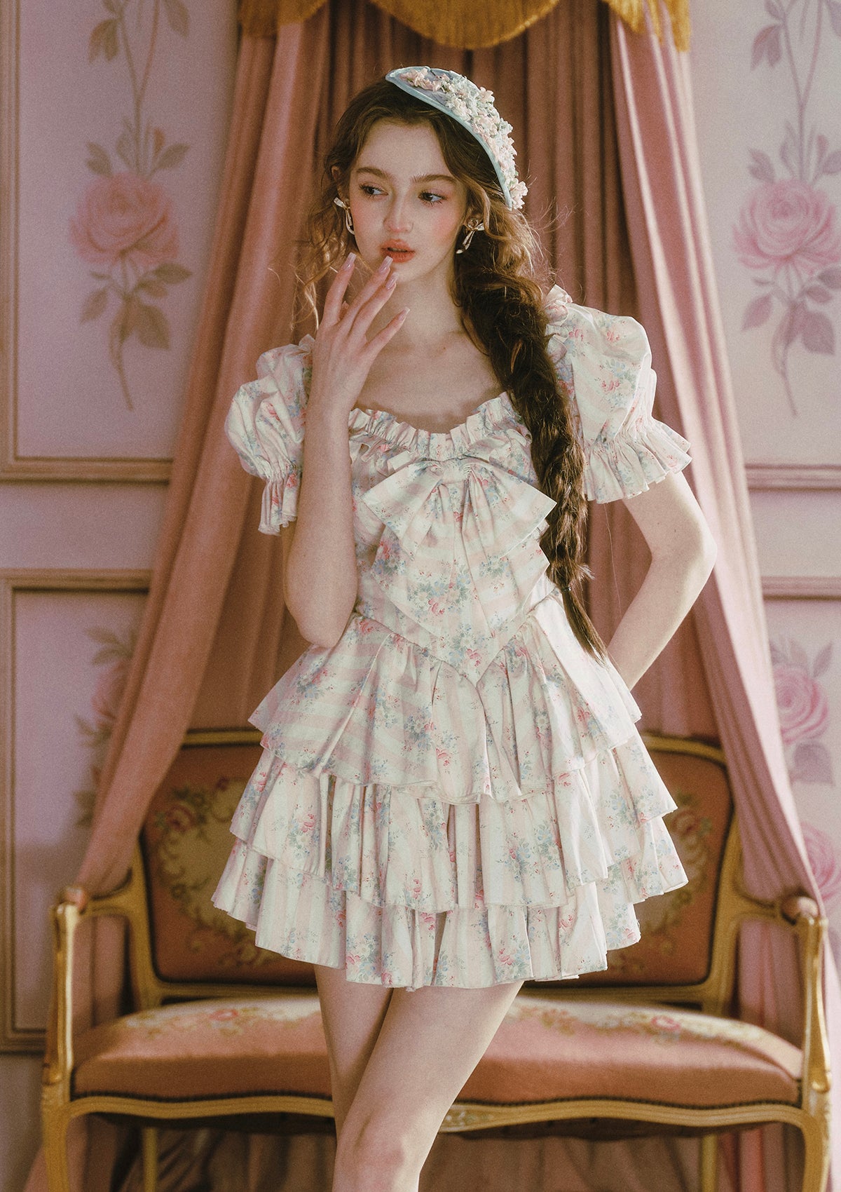 wedding dress with lace bodice and tulle skirt Puff-Sleeve Long White Corset Wedding Dress main image 0