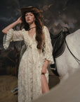 "White Horse Princess" Dress - Close-up of V-neckline and Ruched Bust