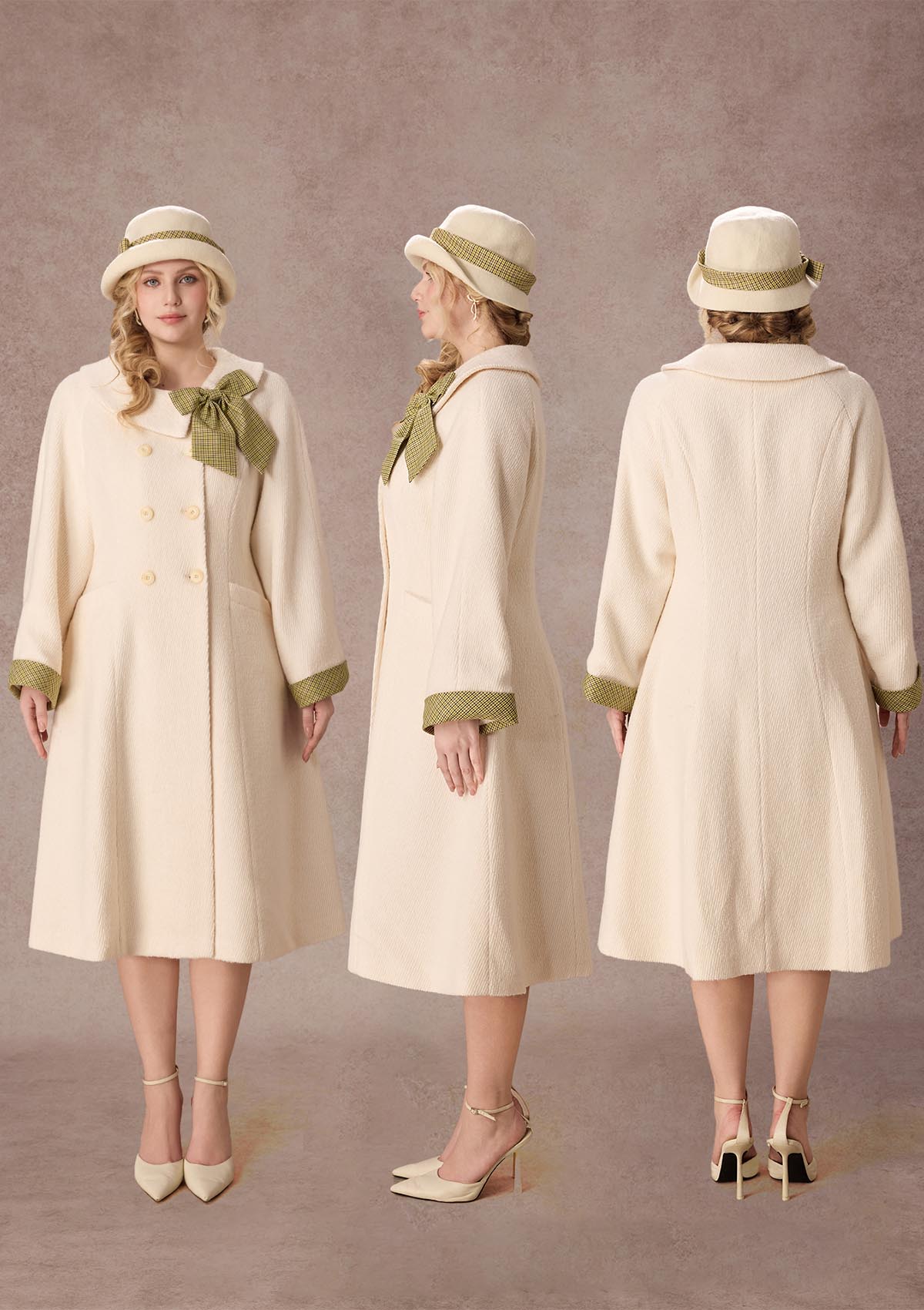 Curve&amp;Plus Sunlit Daisy Wool Coat (White)