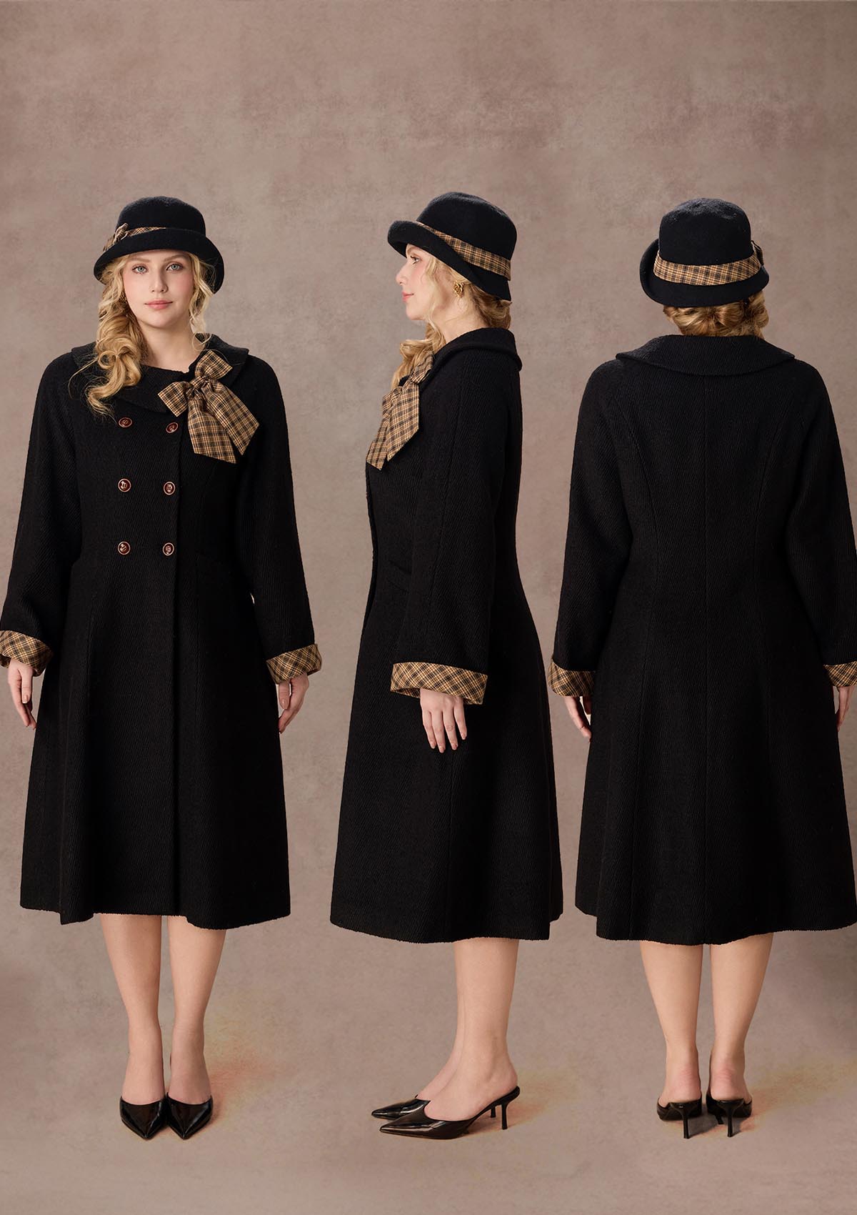 Curve&amp;Plus Sunlit Daisy Wool Coat (Black)