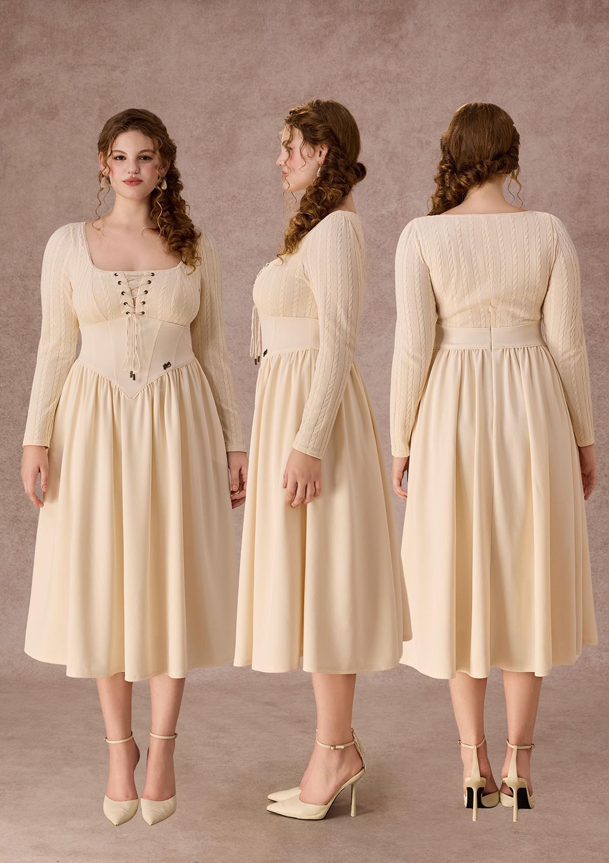 Curve&Plus Courtyard Rendezvous Knit Dress (White)