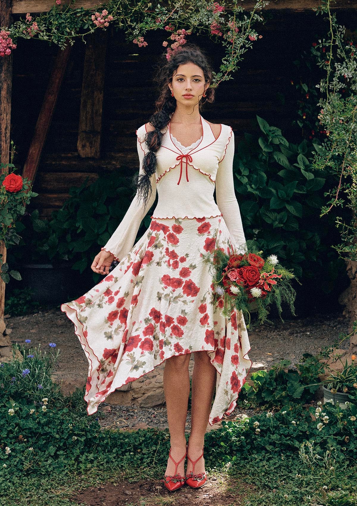 Vintage-inspired Rosevale floral midi skirt for casual days
